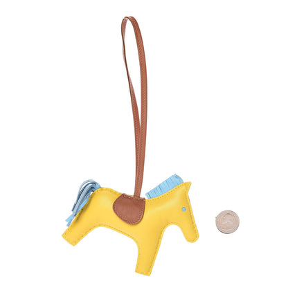 Hermes Milo Lambskin Grigri Rodeo Horse Bag Charm MM Jaune de Naples Celeste Gold 2 of 5