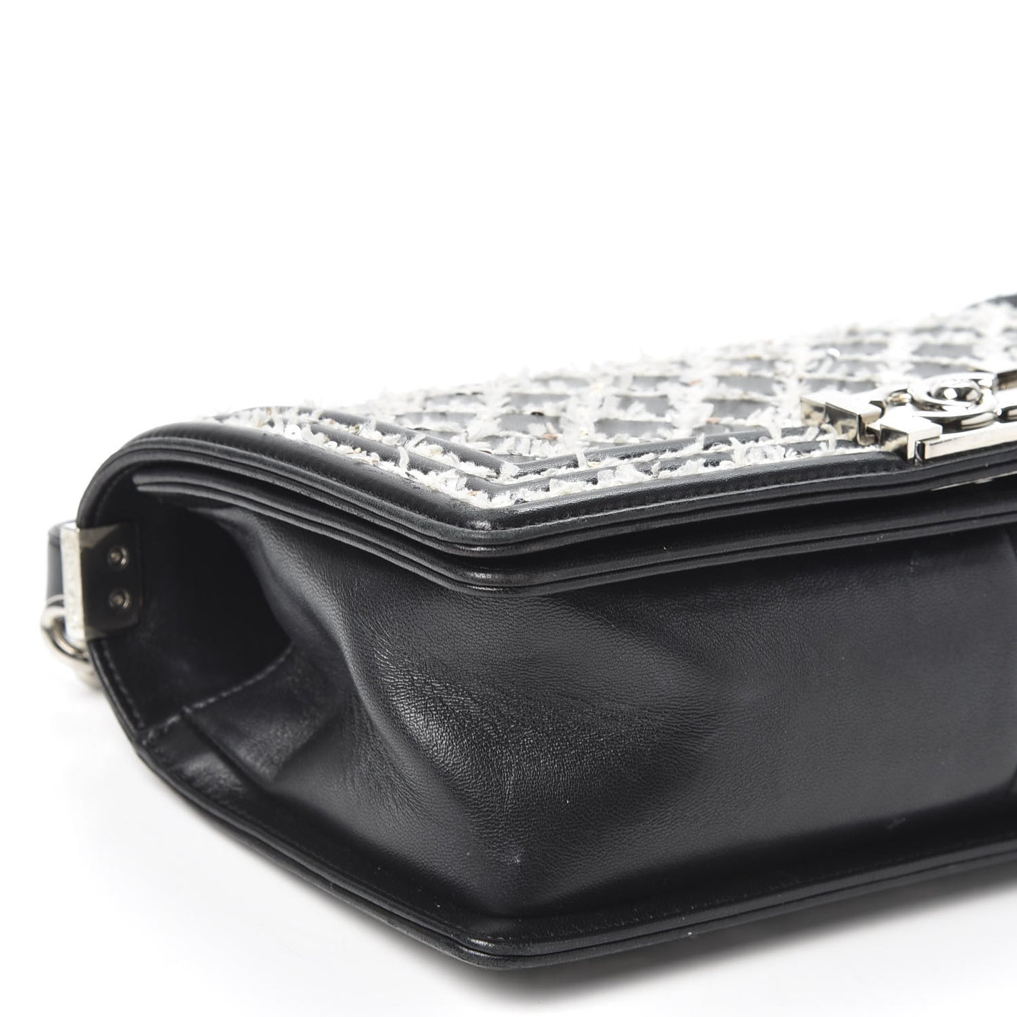 Calfskin Tweed Sequin Stitched Medium Boy Flap Black White