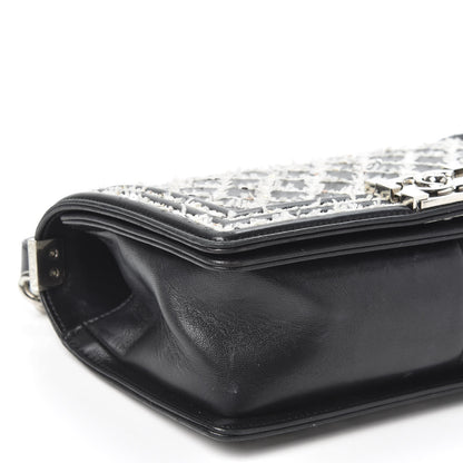 Chanel Calfskin Tweed Sequin Stitched Medium Boy Flap Black White 5 of 10