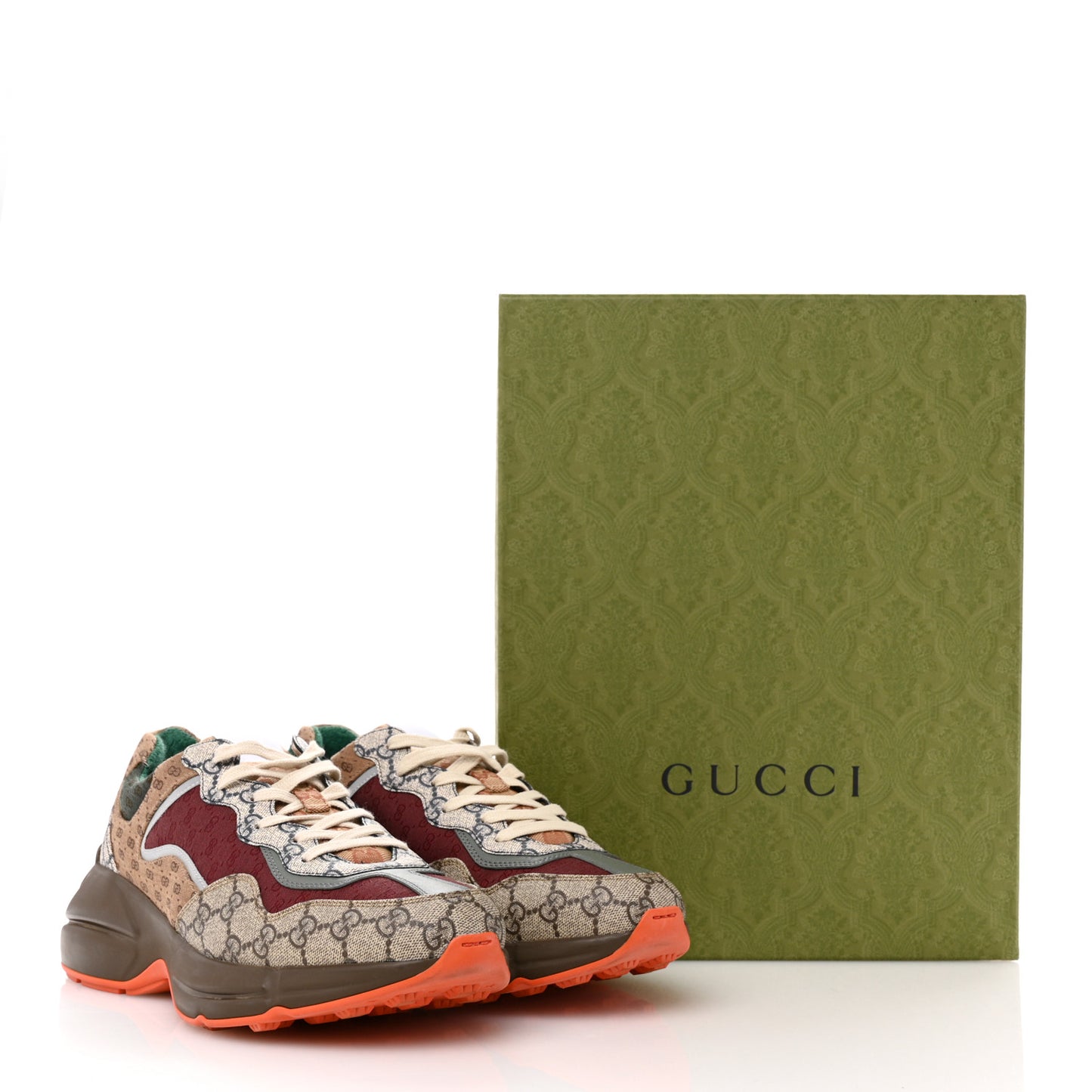GG Supreme Monogram Mix Monogram Mens Rhyton Sneakers 10 Bordeaux Beige Ebony