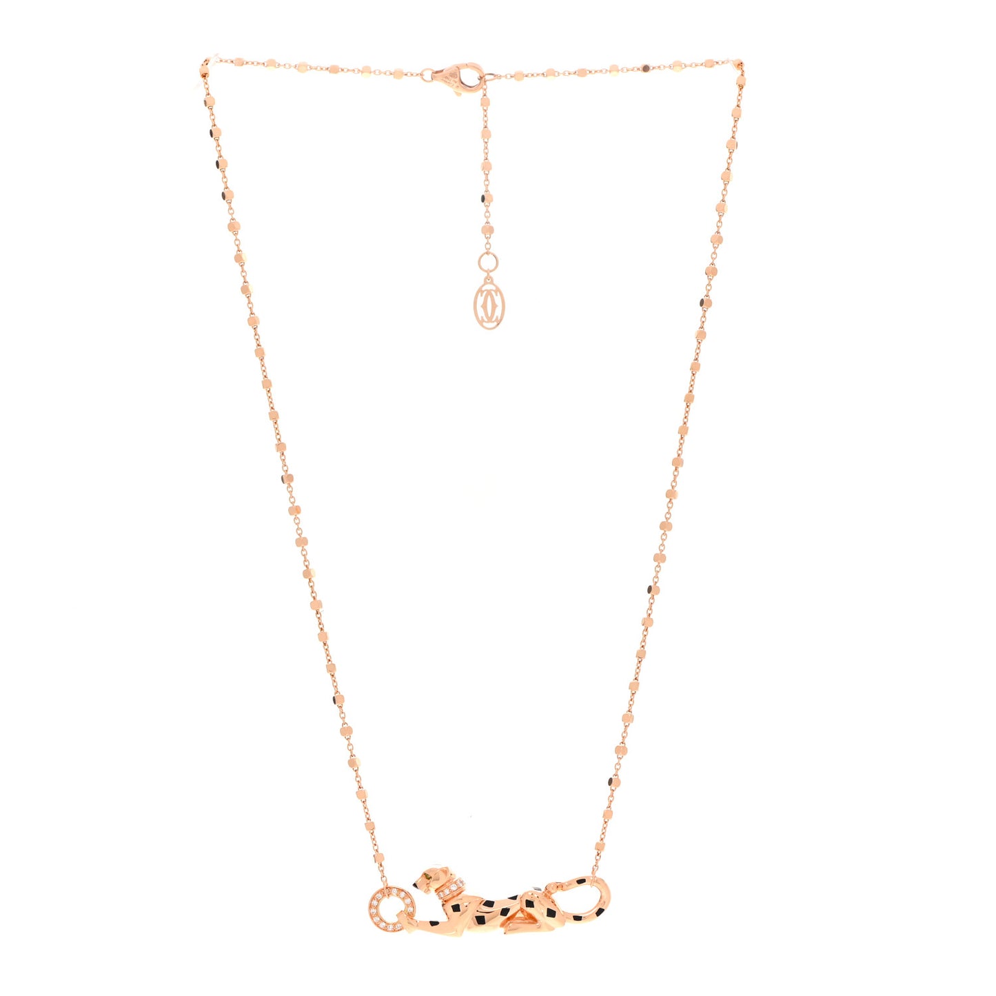 18K Pink Gold Diamond Tsavorite Black Lacquer Panthere De Cartier Necklace