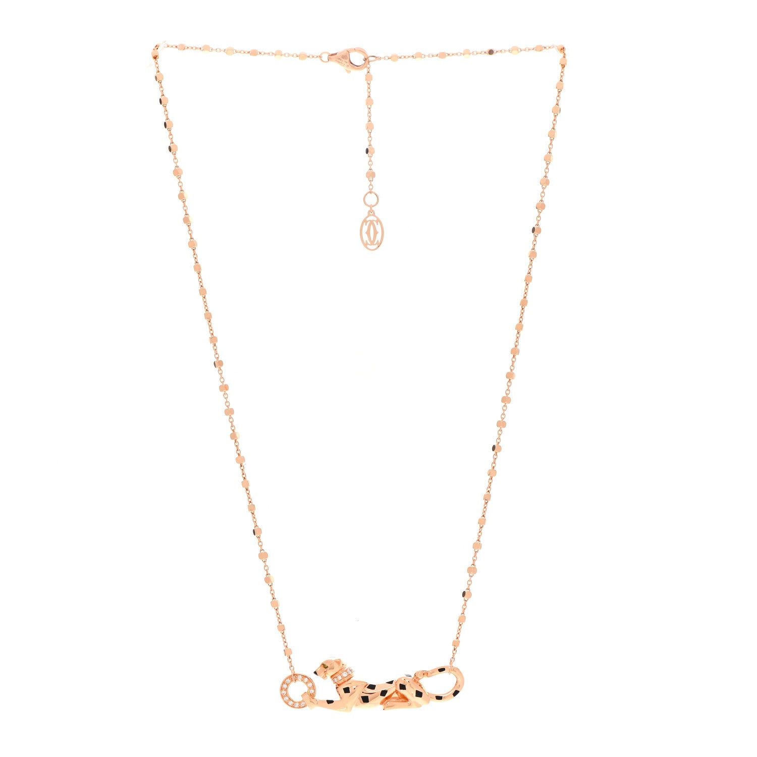 Cartier 18K Pink Gold Diamond Tsavorite Black Lacquer Panthere De Cartier Necklace 3 of 6