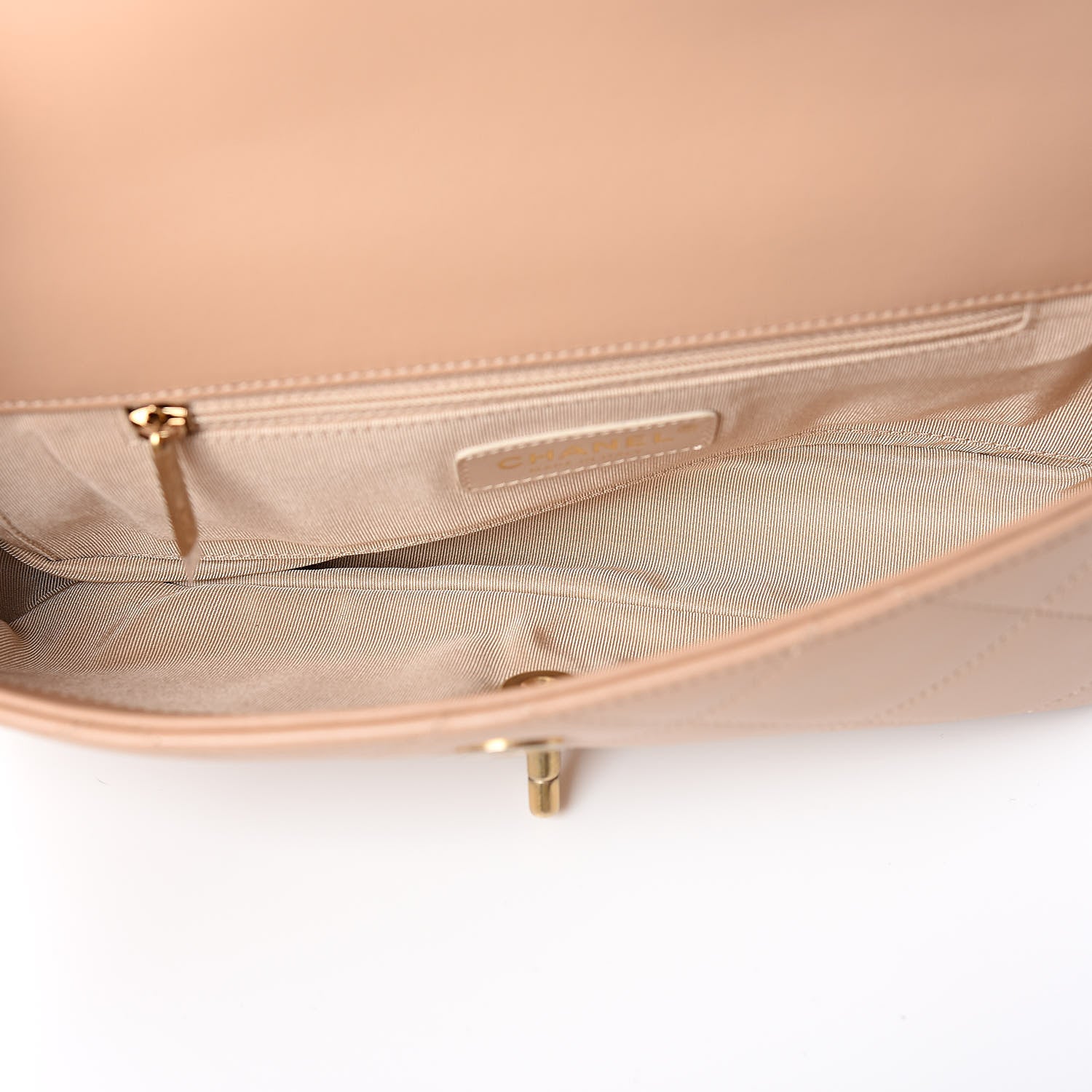 Chanel Lambskin Quilted Medium Chain Clutch Flap Beige 5 of 12
