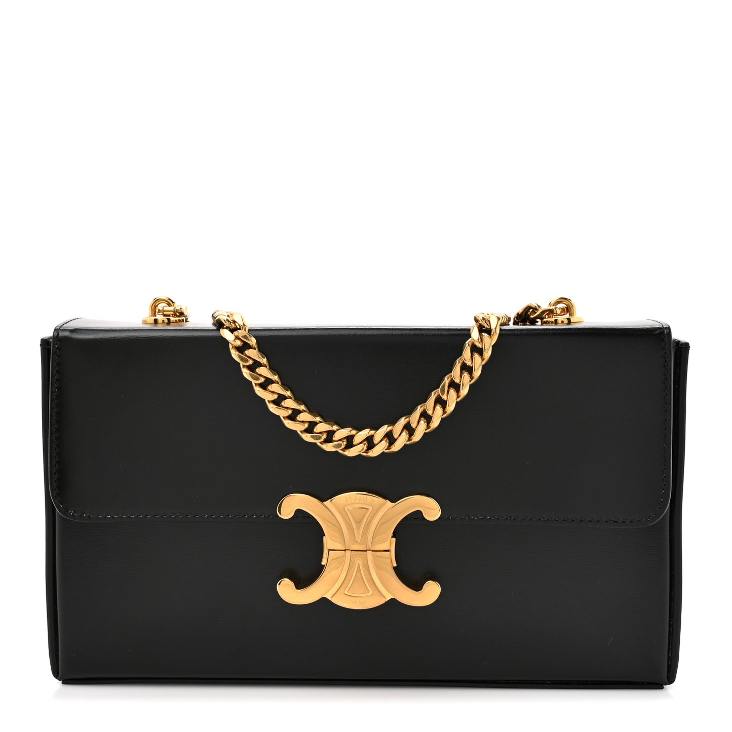 Shiny Calfskin Triomphe Chain Box Bag Black