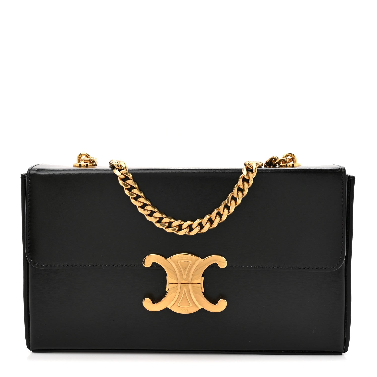 Celine Shiny Calfskin Triomphe Chain Box Bag Black 1 of 11