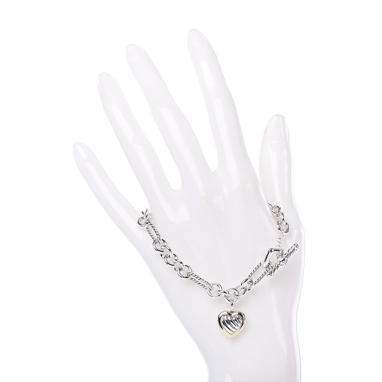 David Yurman Sterling Silver 18K Yellow Gold Cable Heart Charm Bracelet 2 of 4