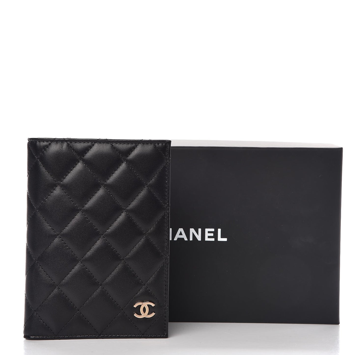 Lambskin Quilted Passport Holder Black