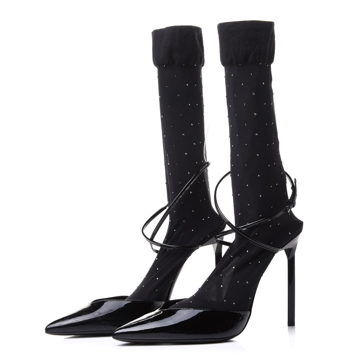 Patent Calfskin Edie Studded Sock Pumps 35.5 Black