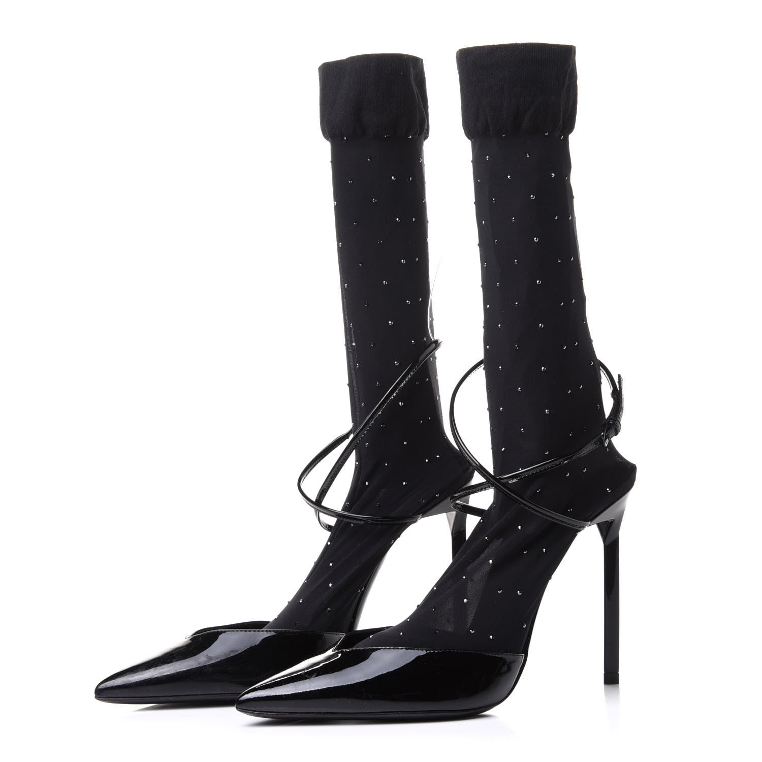 Saint Laurent Patent Calfskin Edie Studded Sock Pumps 35.5 Black 3 of 11