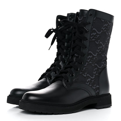 Fendi Vitello Fabric Jacquard Karligraphy Embroidered Womens Combat Boots 39 Black 3 of 7