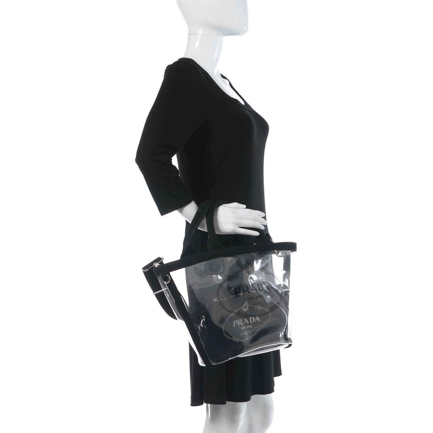 Prada Plexiglass Canapa Small Shopper Tote Black 2 of 7