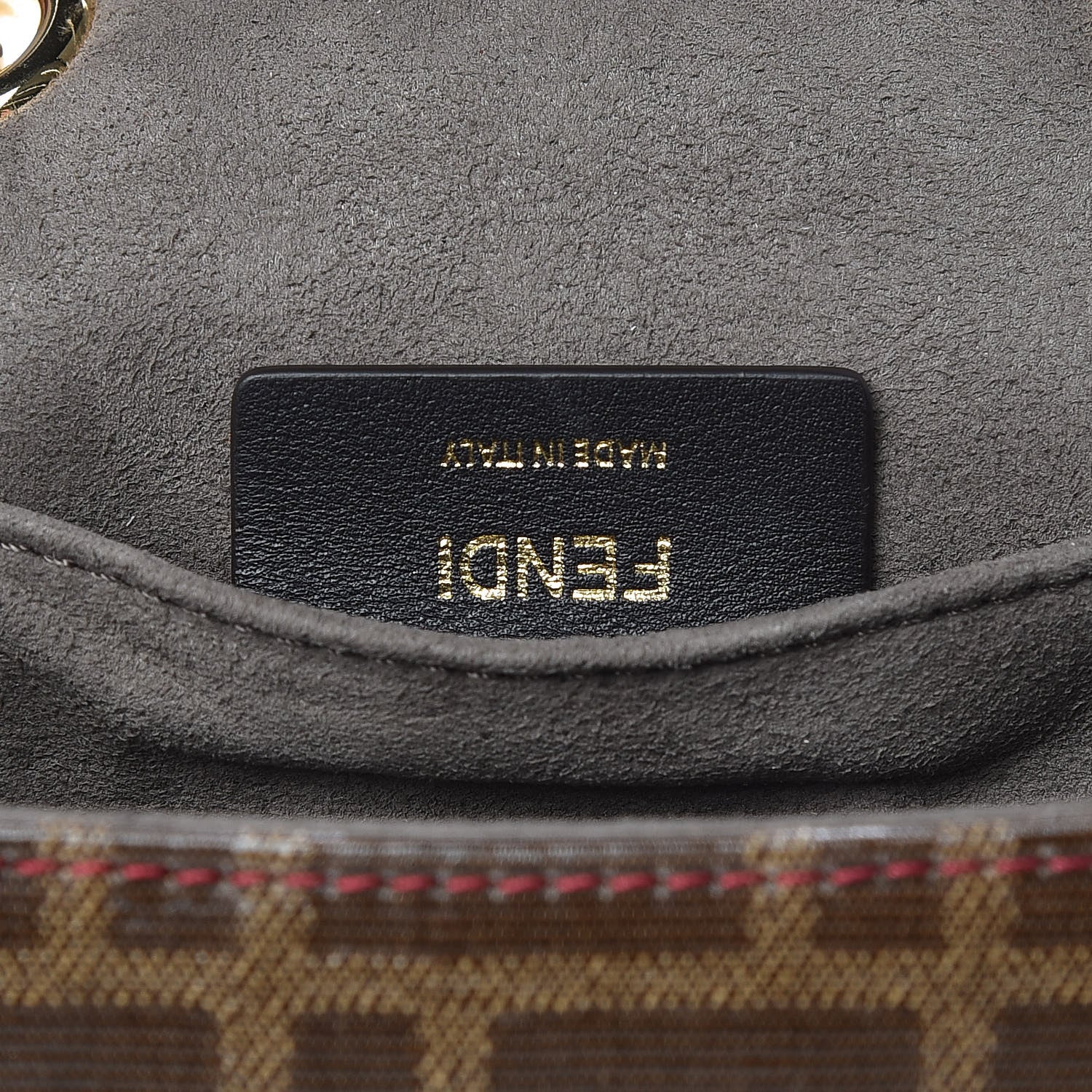 Fendi Glazed Fabric Vitello Century FF 1974 Stamp Patch Mini Double F Crossbody Bag Mogano Panna Fragola 6 of 11