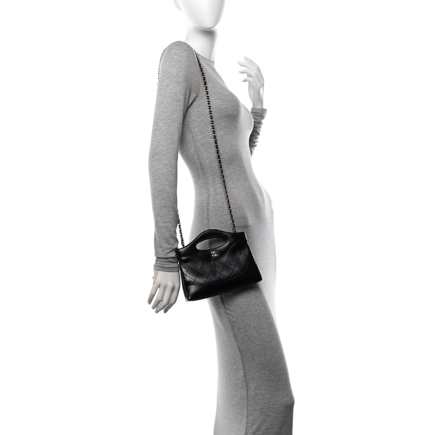 Shiny Crumpled Calfskin Quilted Nano 31 Shopping Bag Black