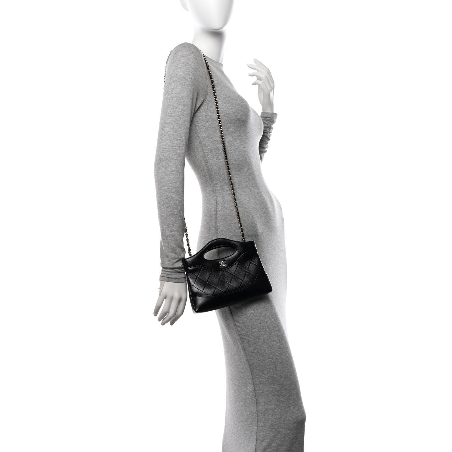 Chanel Shiny Crumpled Calfskin Quilted Nano 31 Shopping Bag Black 3 of 10