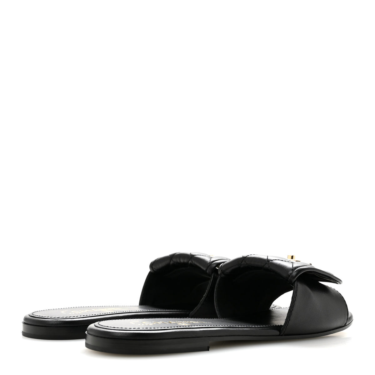 Lambskin Quilted Turnlock Flat Mules 39 Black