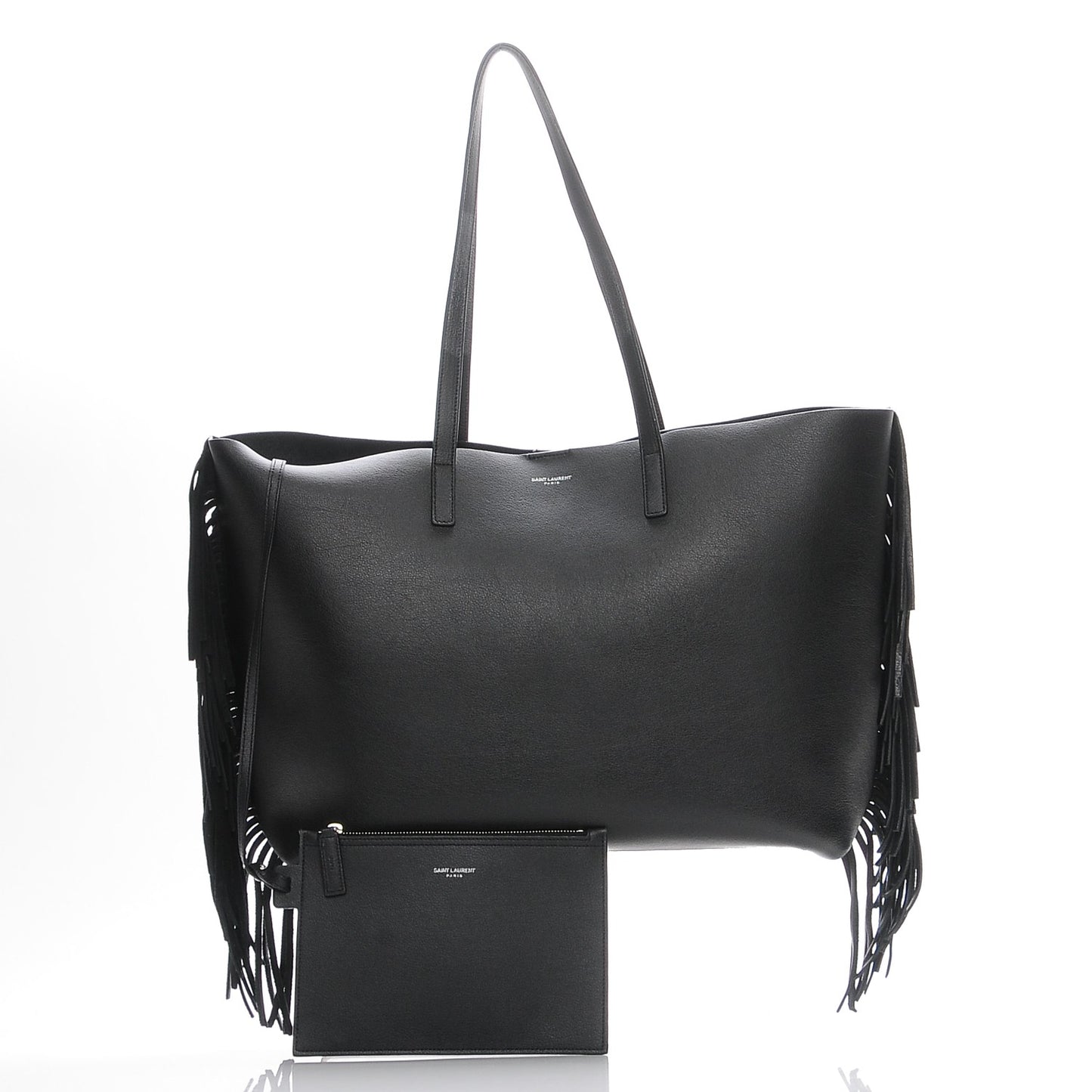 Calfskin Large Fringe Shopping Tote Black