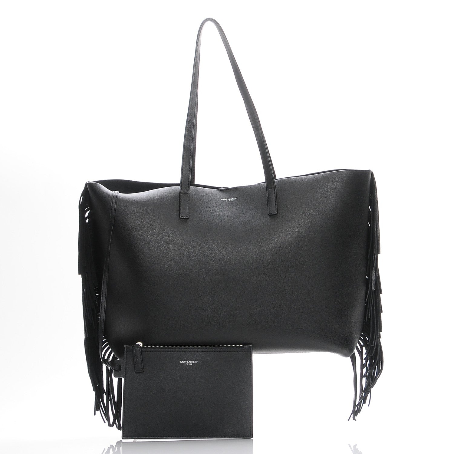 Saint Laurent Calfskin Large Fringe Shopping Tote Black 3 of 9