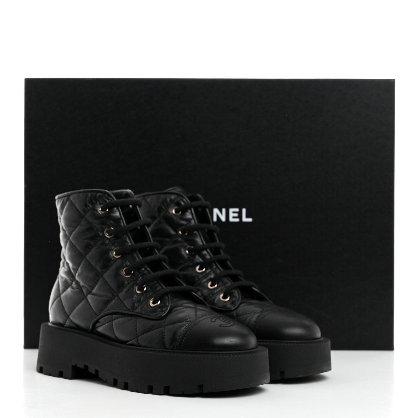 Crumpled Lambskin Quilted Platform Lace Up Combat Boots 37 Black