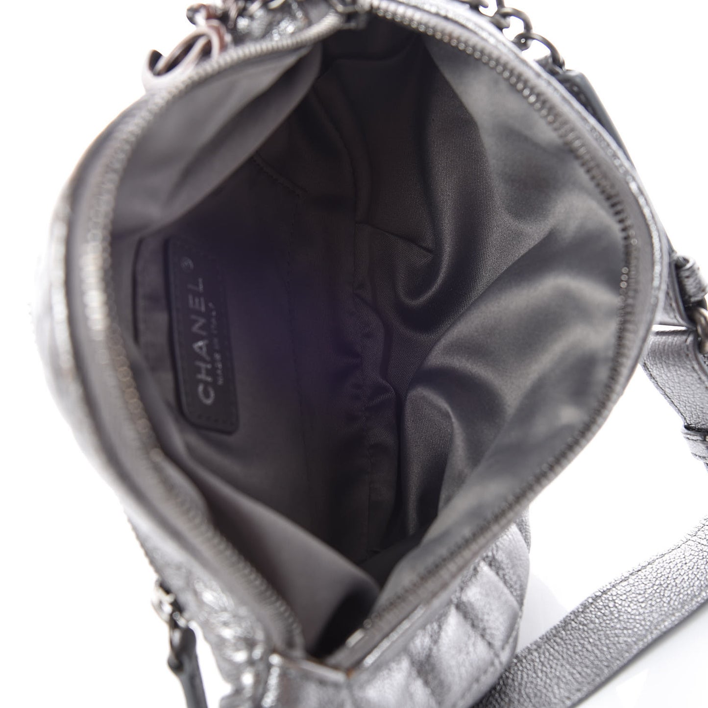 Metallic Goatskin Quilted Banane Waist Bag Fanny Pack Silver