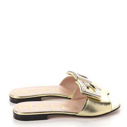 Gucci Metallic Nappa Crystal Square G Madelyn Slide Sandals 37.5 Gold 4 of 12