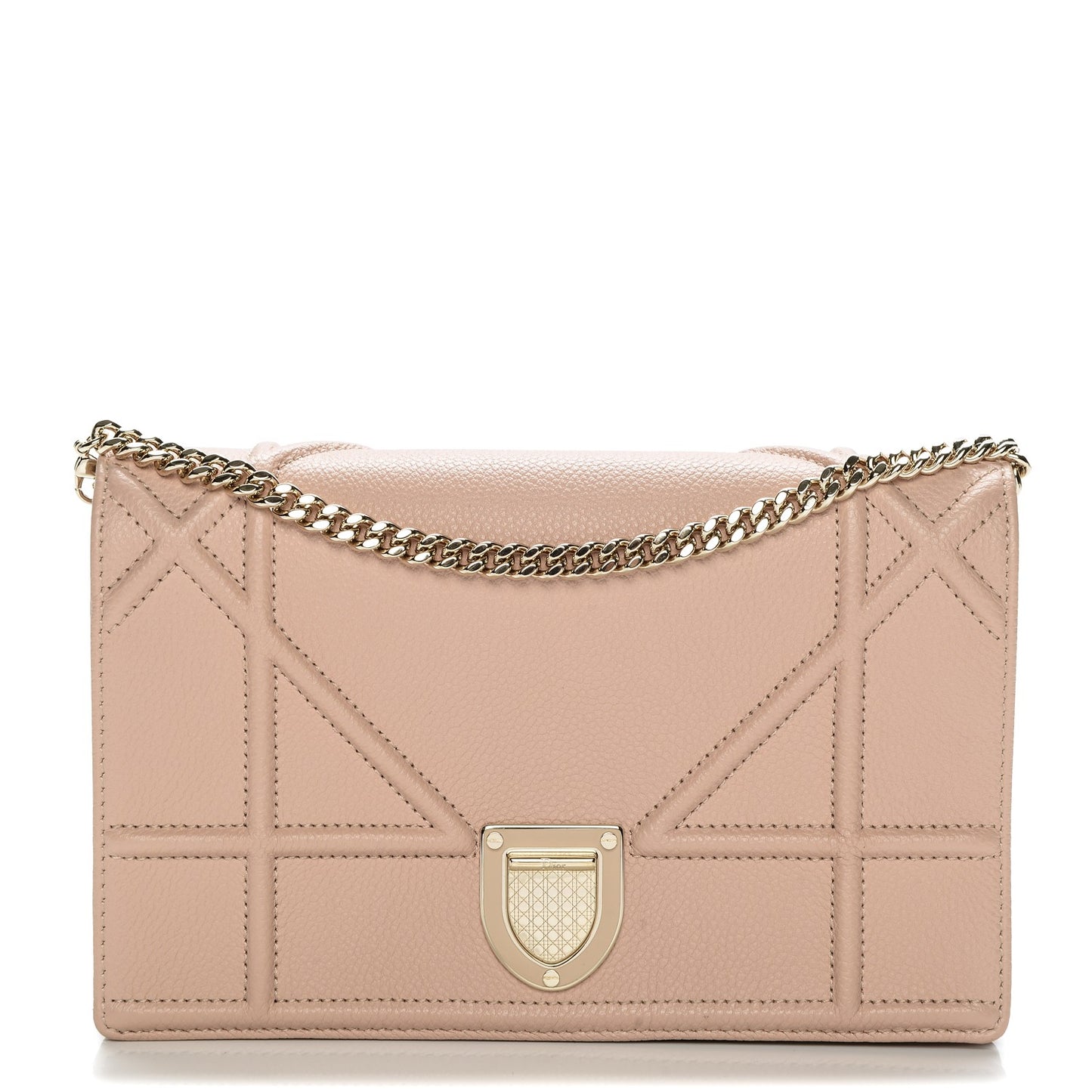 Grained Calfskin Diorama Wallet on Chain Pouch Nude