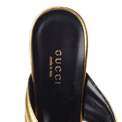 Gucci Metallic Nappa Webby Crossover High Heel Slide Sandals 37.5 Oro Vecchio 8 of 18