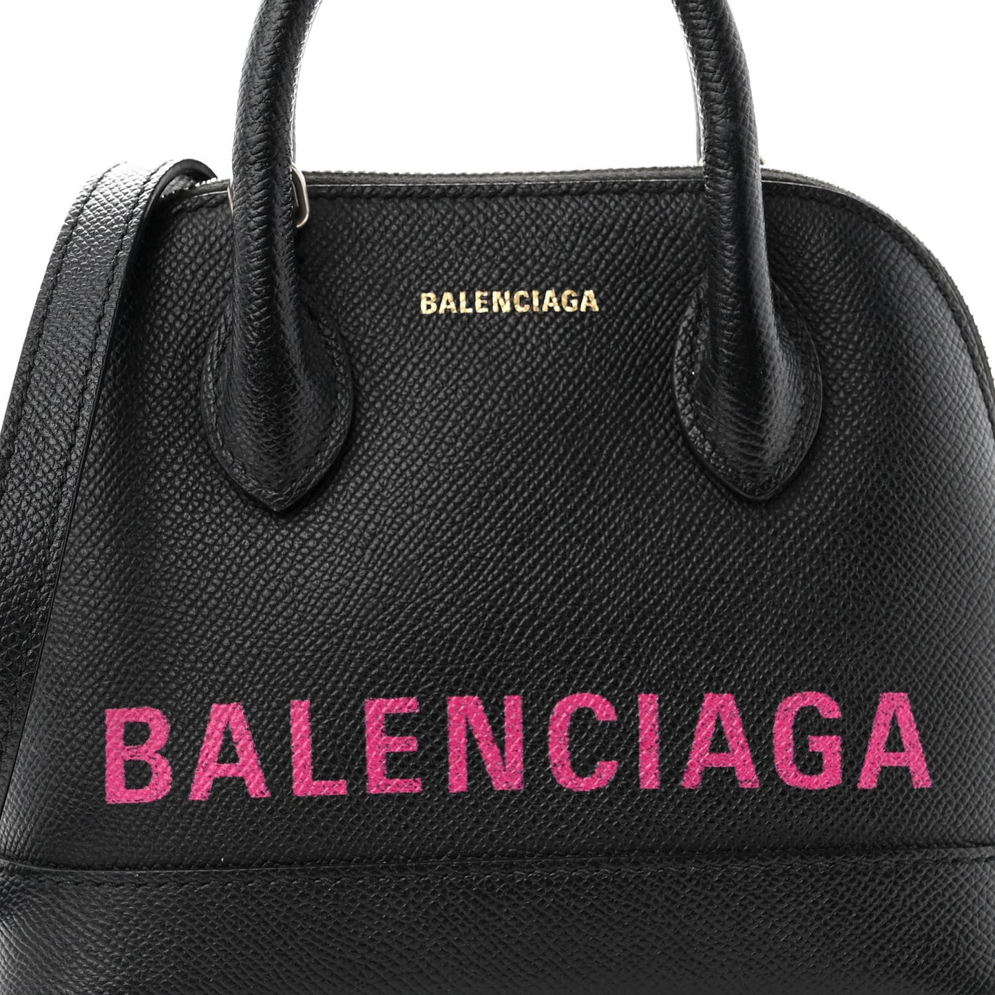 Signature Grained Calfskin Logo XXS Ville Top Handle Bag Black Rose Shocking