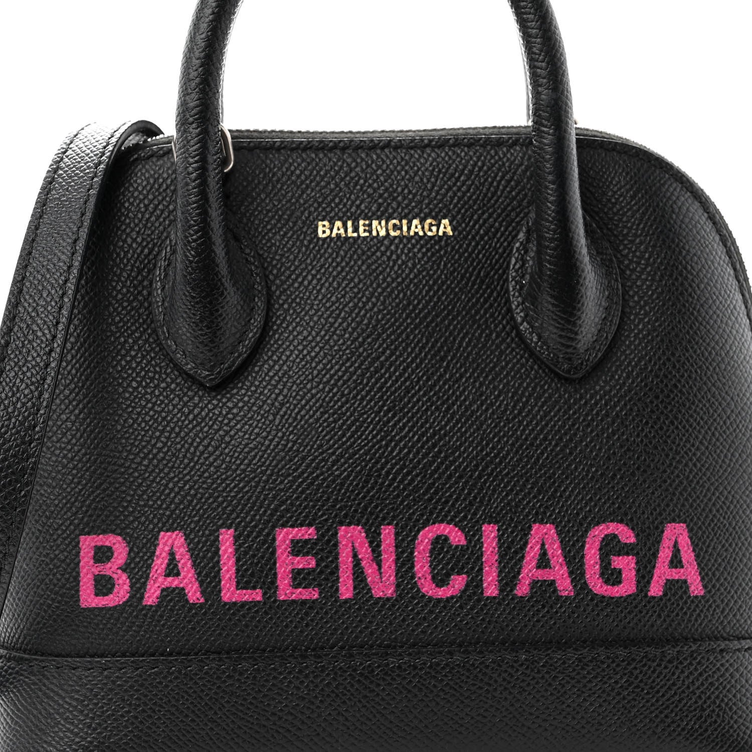 Balenciaga Signature Grained Calfskin Logo XXS Ville Top Handle Bag Black Rose Shocking 7 of 9