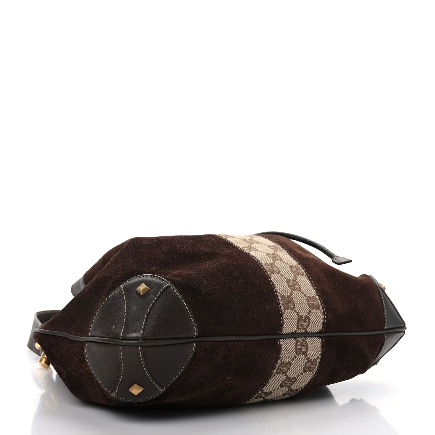 Gucci Suede Monogram Drawstring Bag Brown 4 of 10
