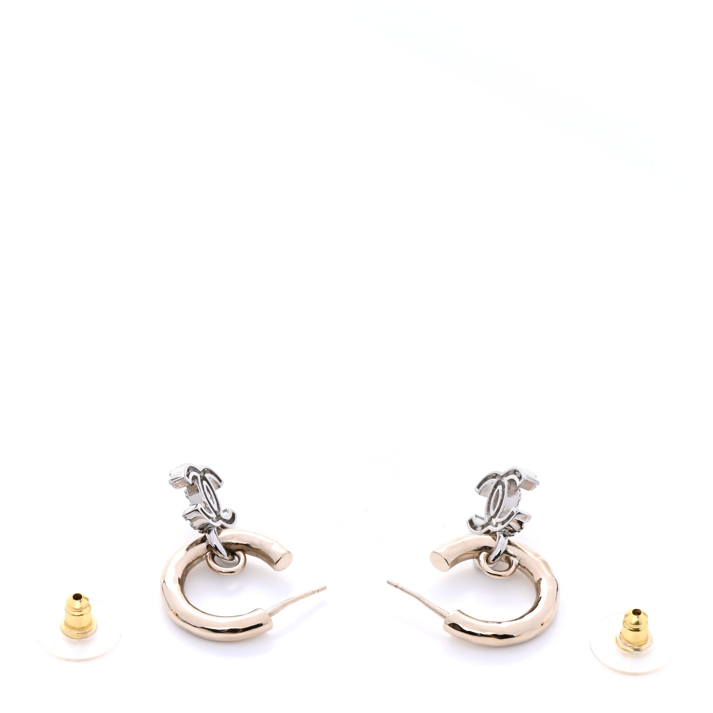 Metal Crystal CC Hoop Drop Earrings Gold