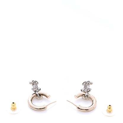 Chanel Metal Crystal CC Hoop Drop Earrings Gold 3 of 4