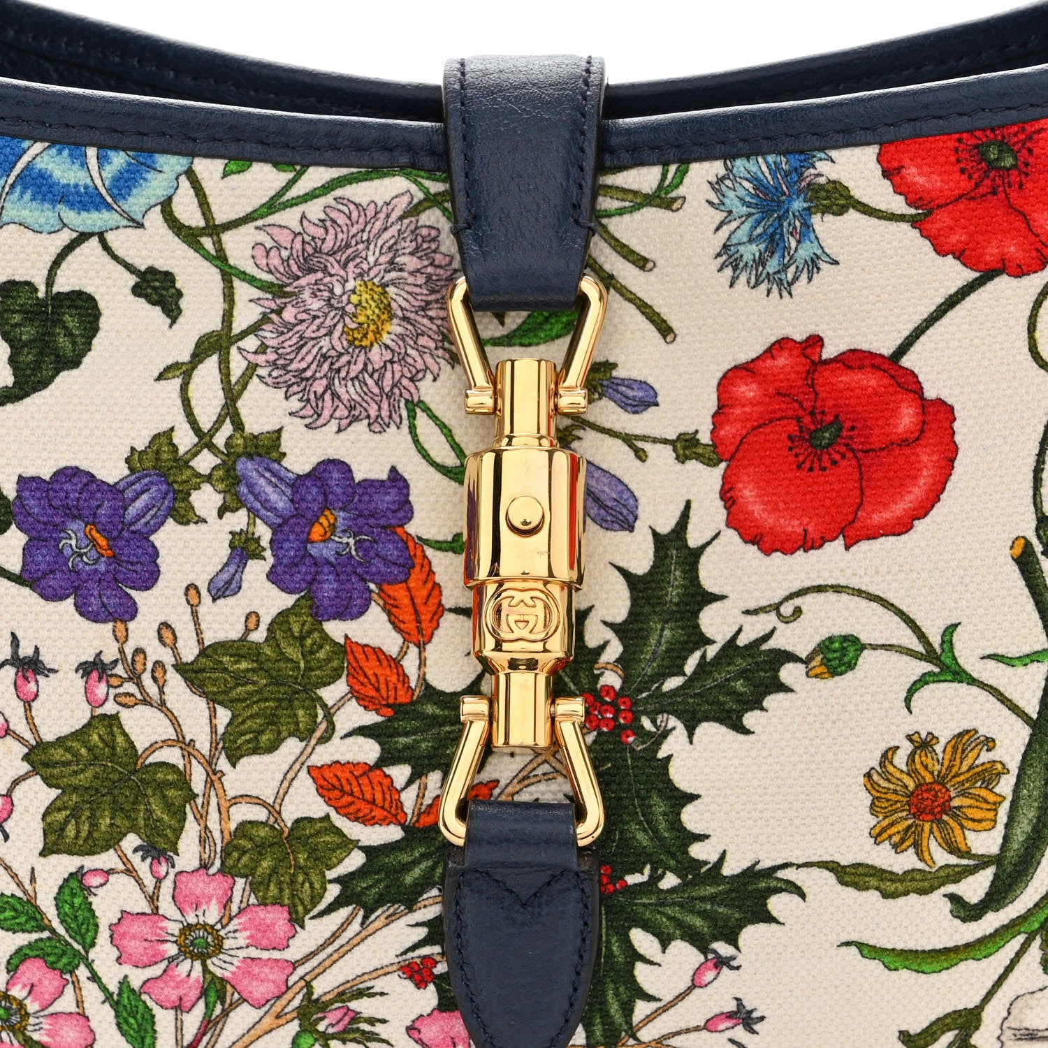 Gucci Canvas Flora Medium Jackie Hobo Blue Agata 9 of 12