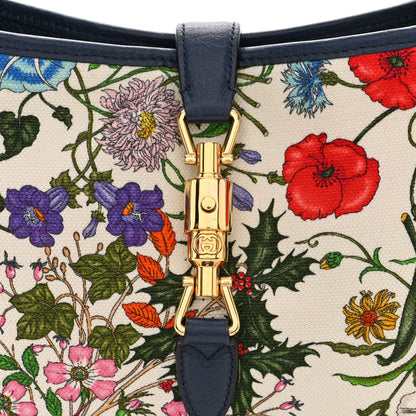 Gucci Canvas Flora Medium Jackie Hobo Blue Agata 9 of 12