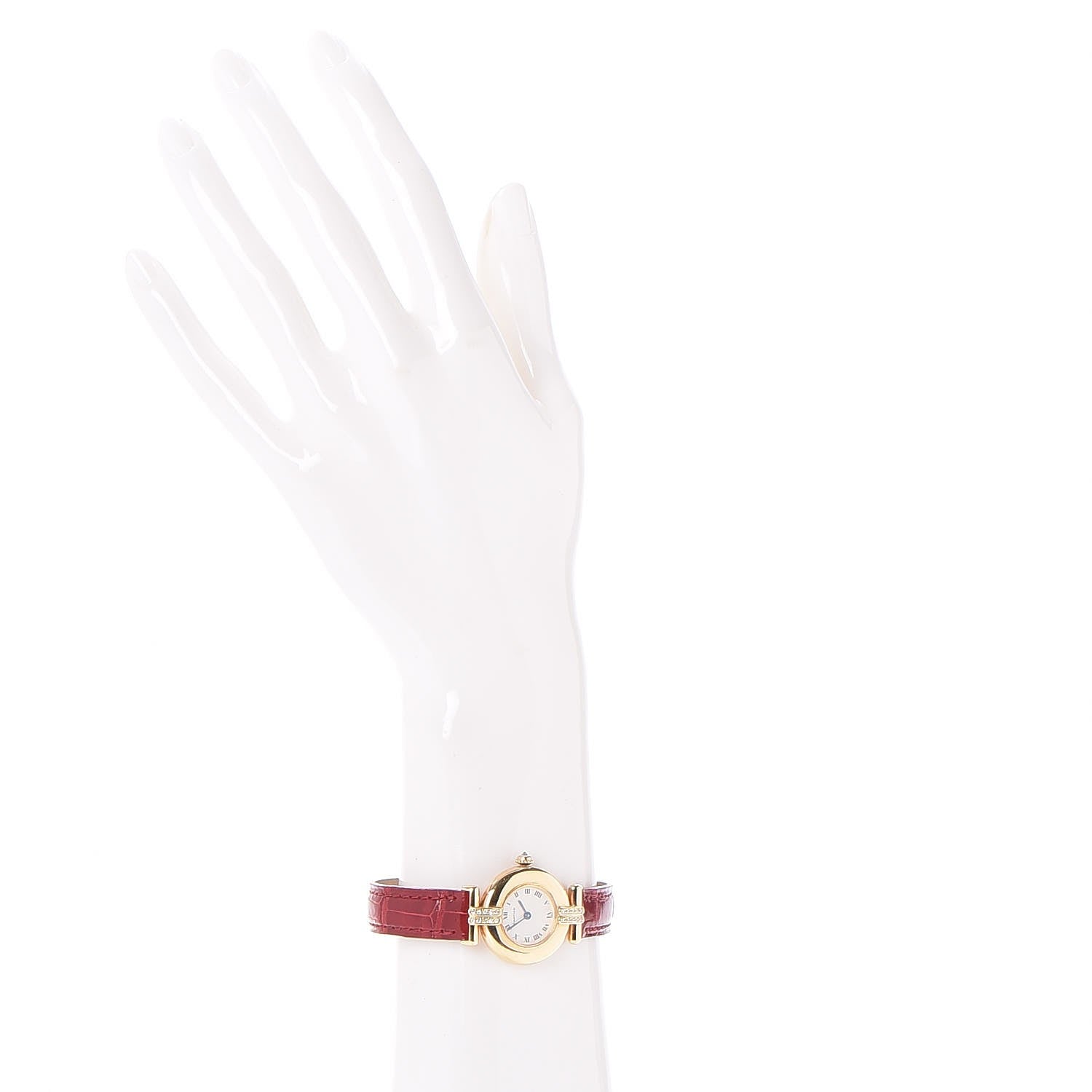 Cartier 18K Yellow Gold Diamond Must de Colisee Quartz Watch Red 2 of 8