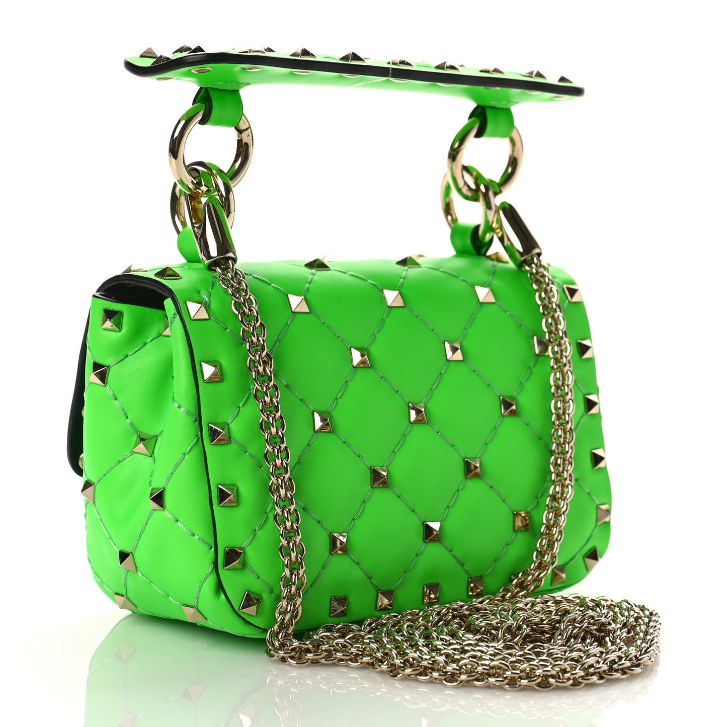 Calfskin Micro Rockstud Spike Shoulder Bag Fluo Green