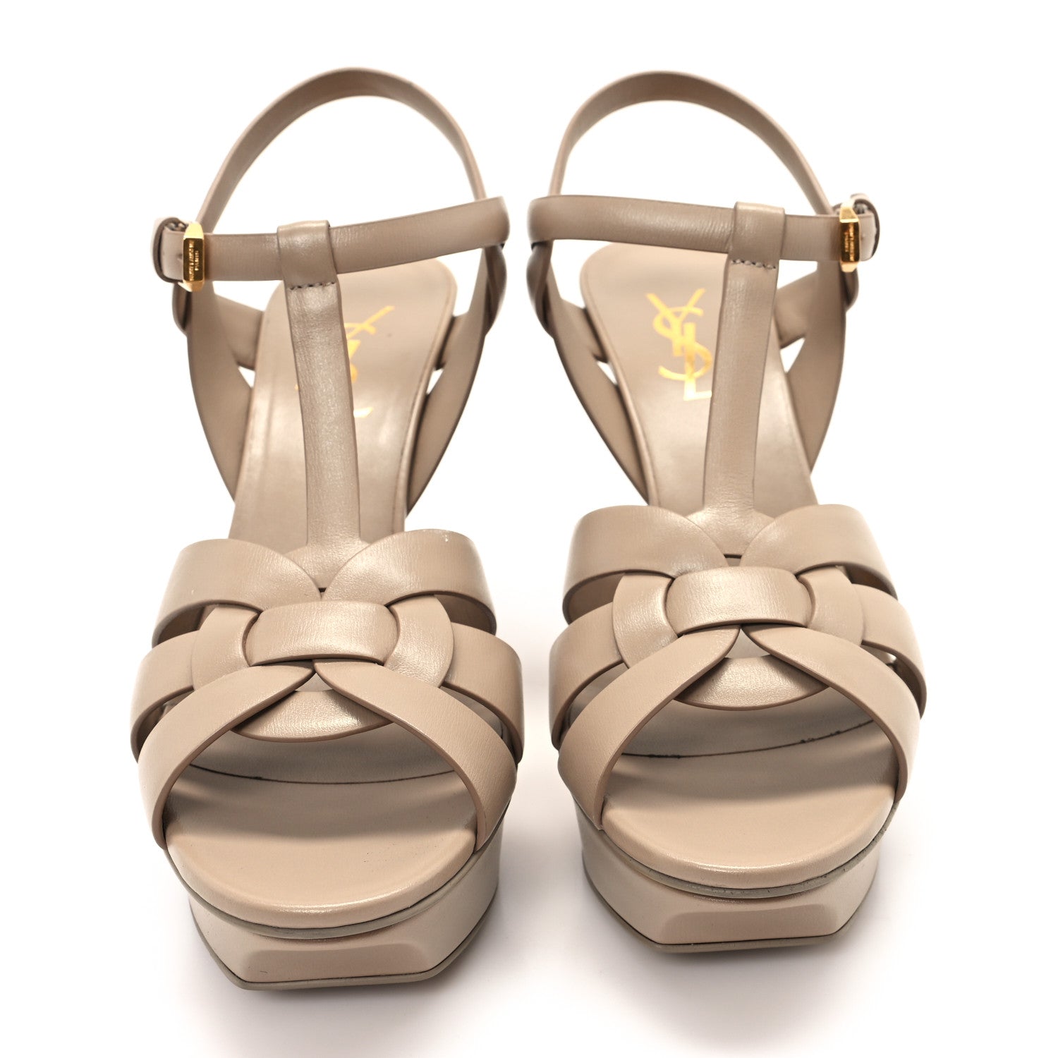Saint Laurent Calfskin Tribute 75 Platform Sandals 38 Dark Beige 3 of 10