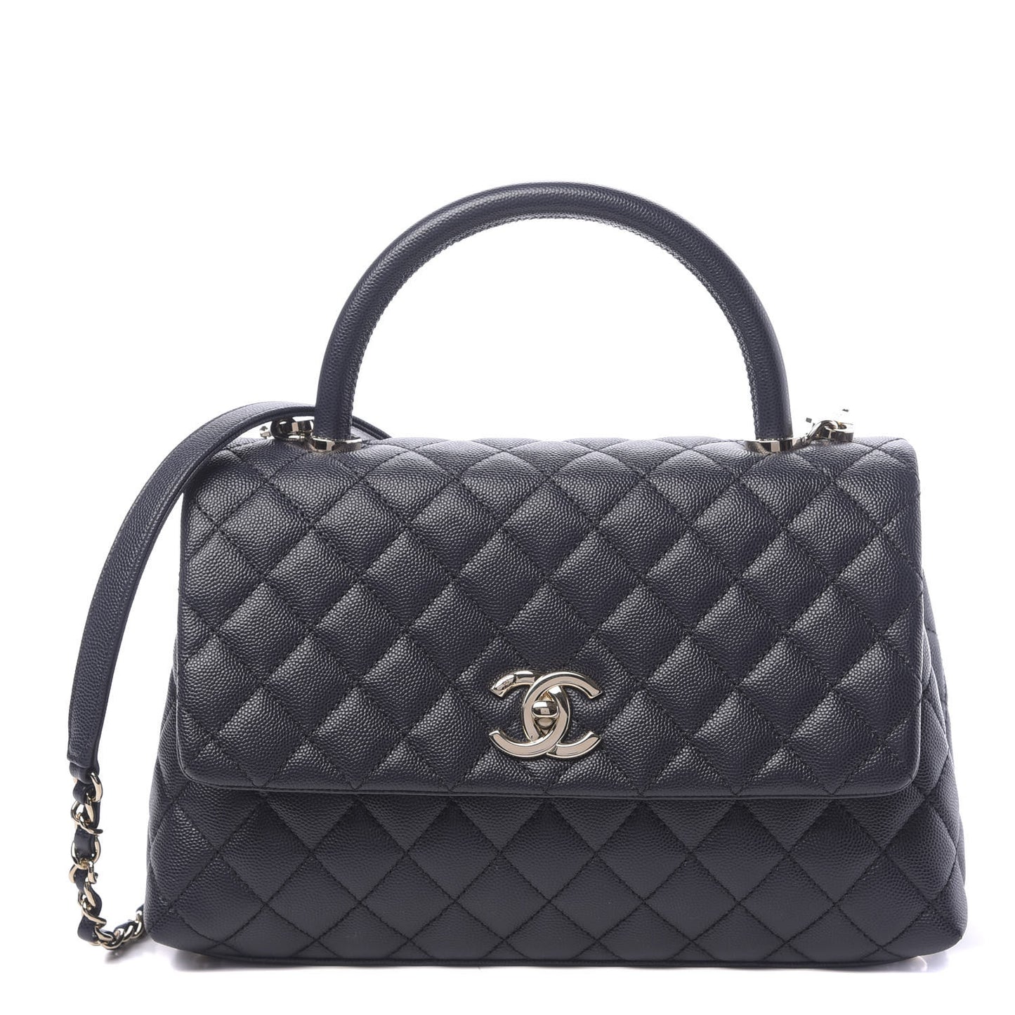 Caviar Quilted Small Coco Handle Flap Navy