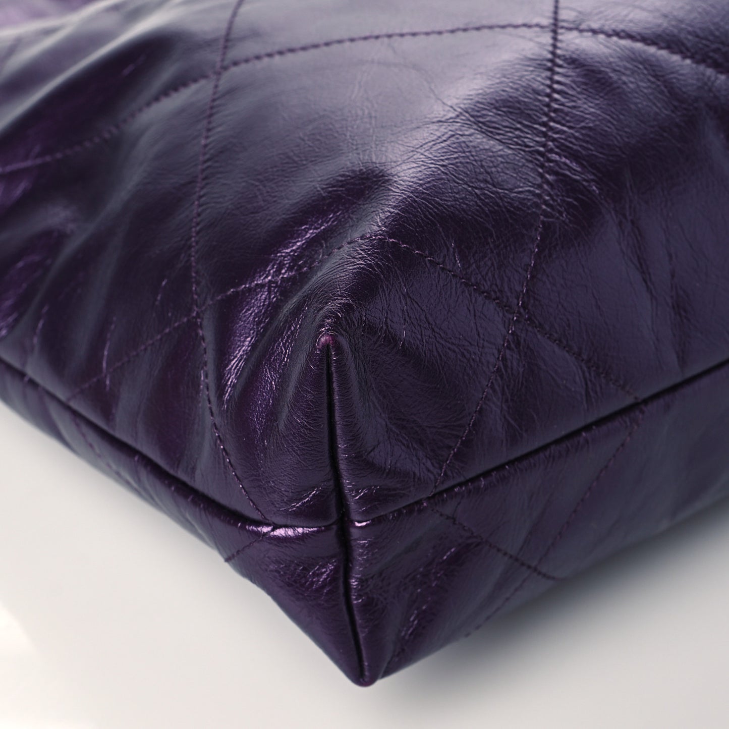 Metallic Calfskin Quilted Small Chanel 22 Purple