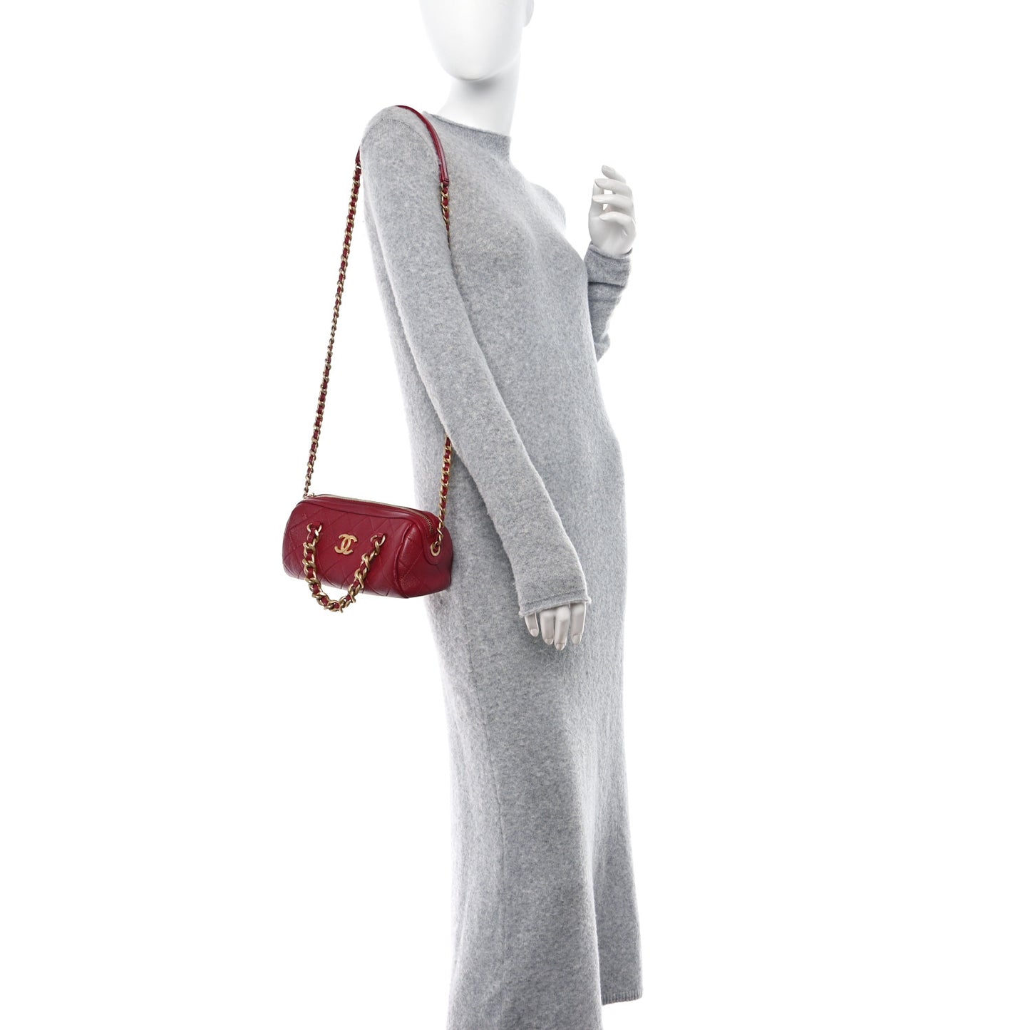Shiny Lambskin Quilted Small Fashion Therapy Bowling Bag Rose