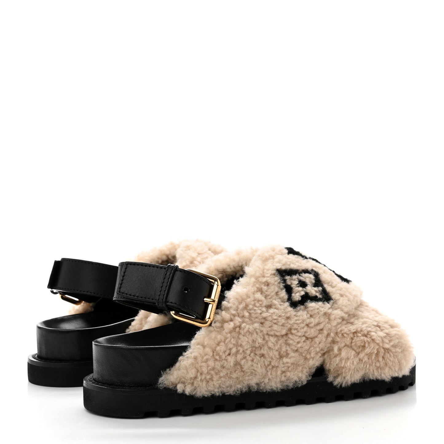 Shearling Paseo Sandals 38 Black