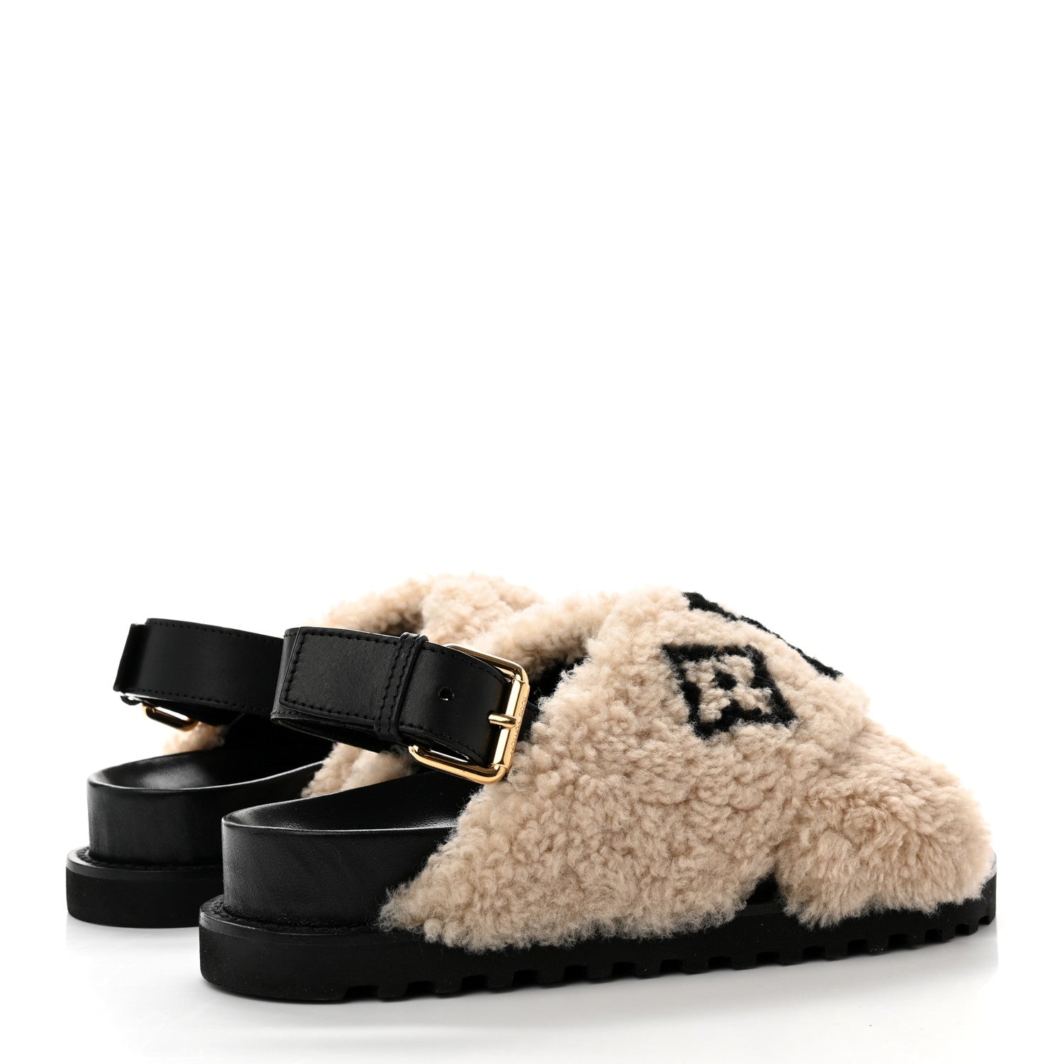 Louis Vuitton Shearling Paseo Sandals 38 Black 4 of 8