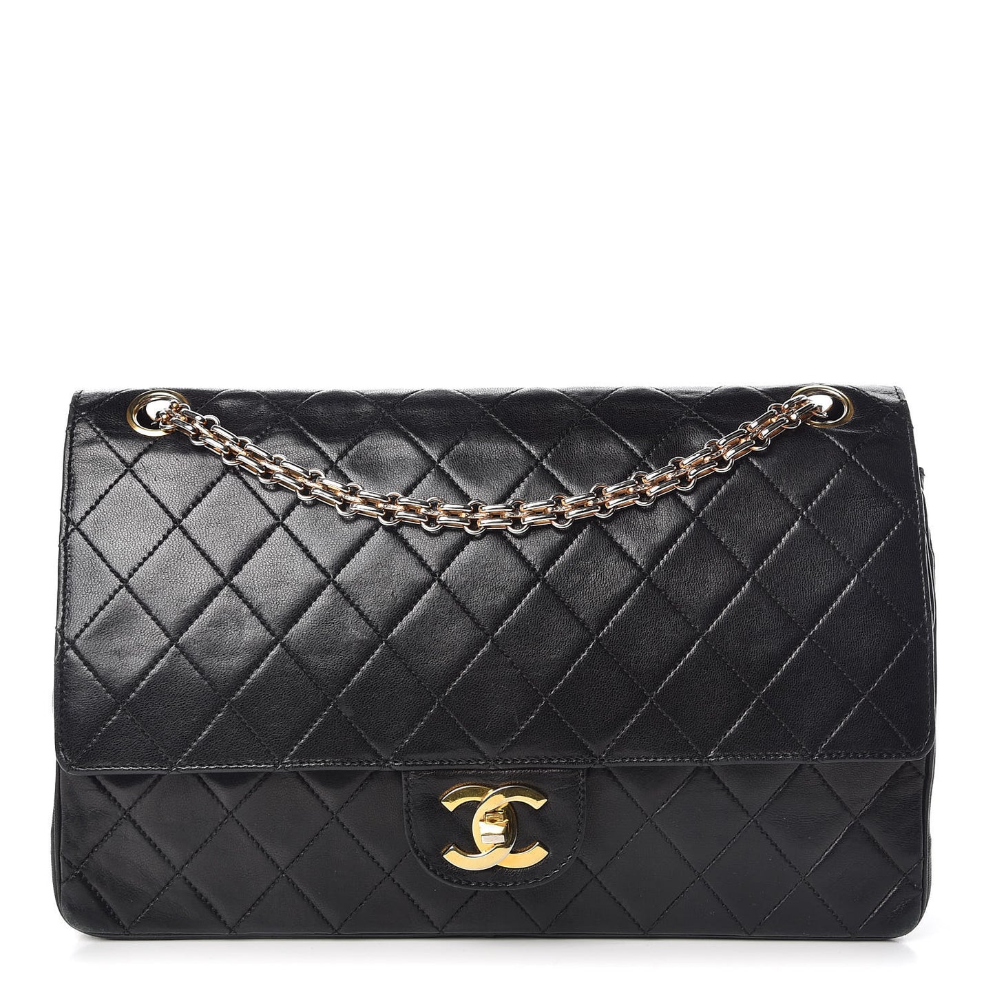 Lambskin Quilted Medium Double Flap Bijoux Chain Black