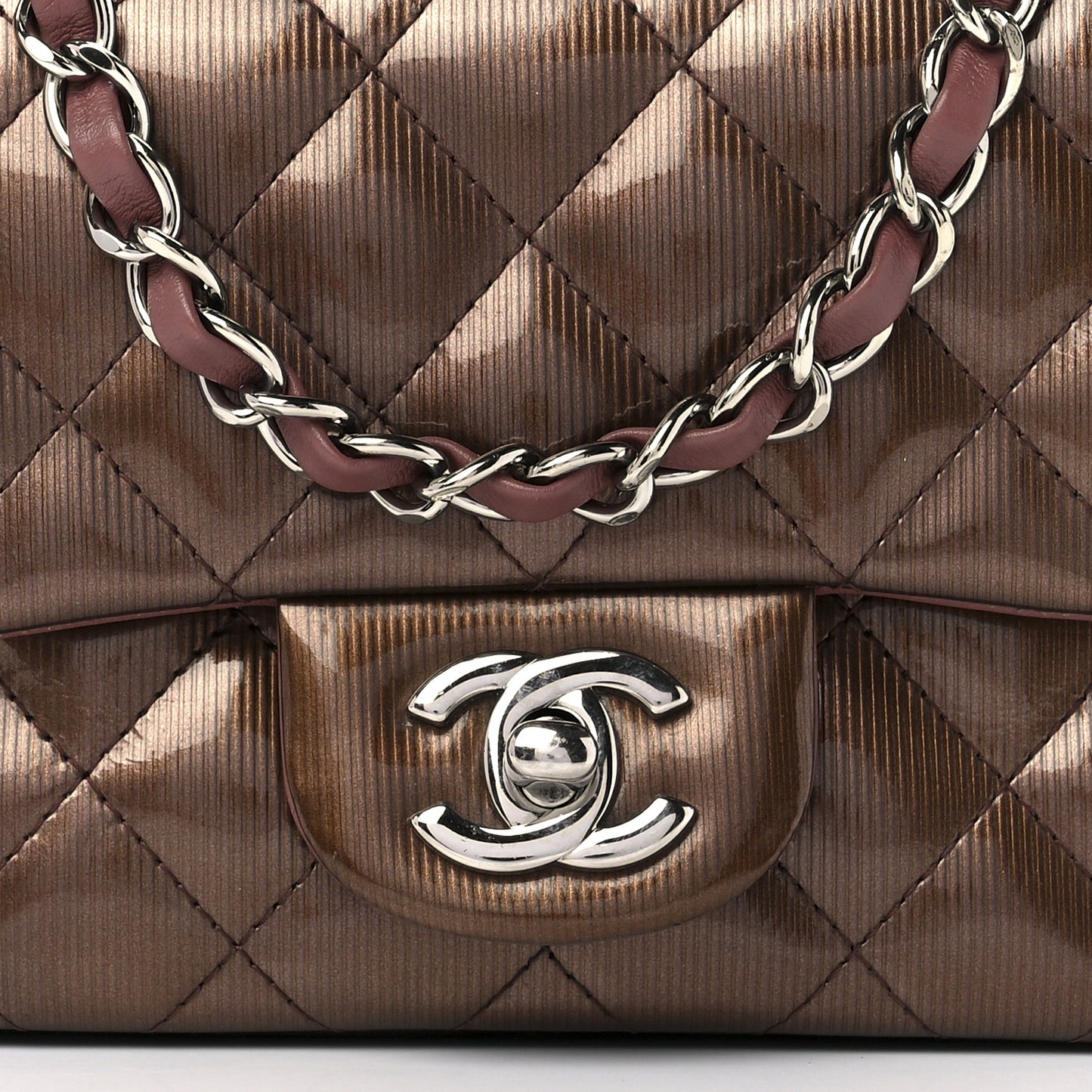 Striated Patent Quilted Mini Square Flap Pink