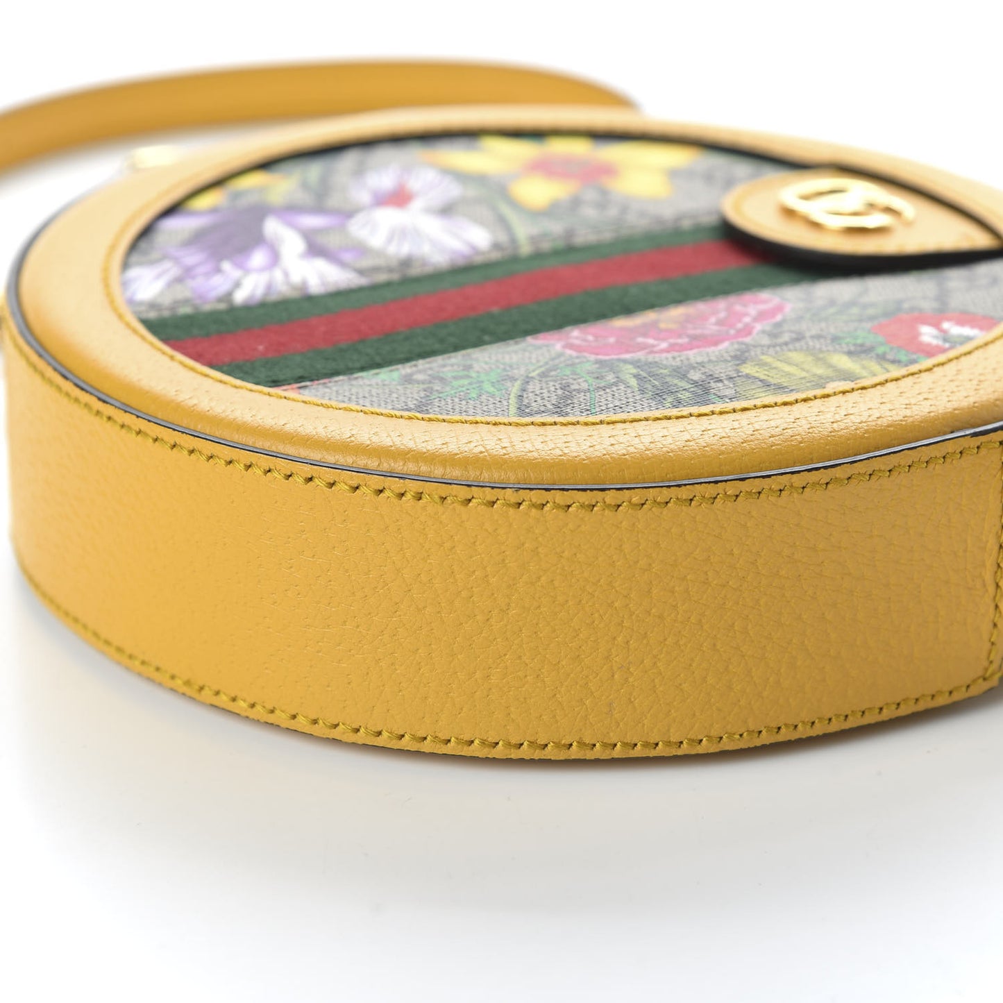 GG Supreme Monogram Flora Web Mini Ophidia Round Shoulder Bag Beige Multicolor Crop