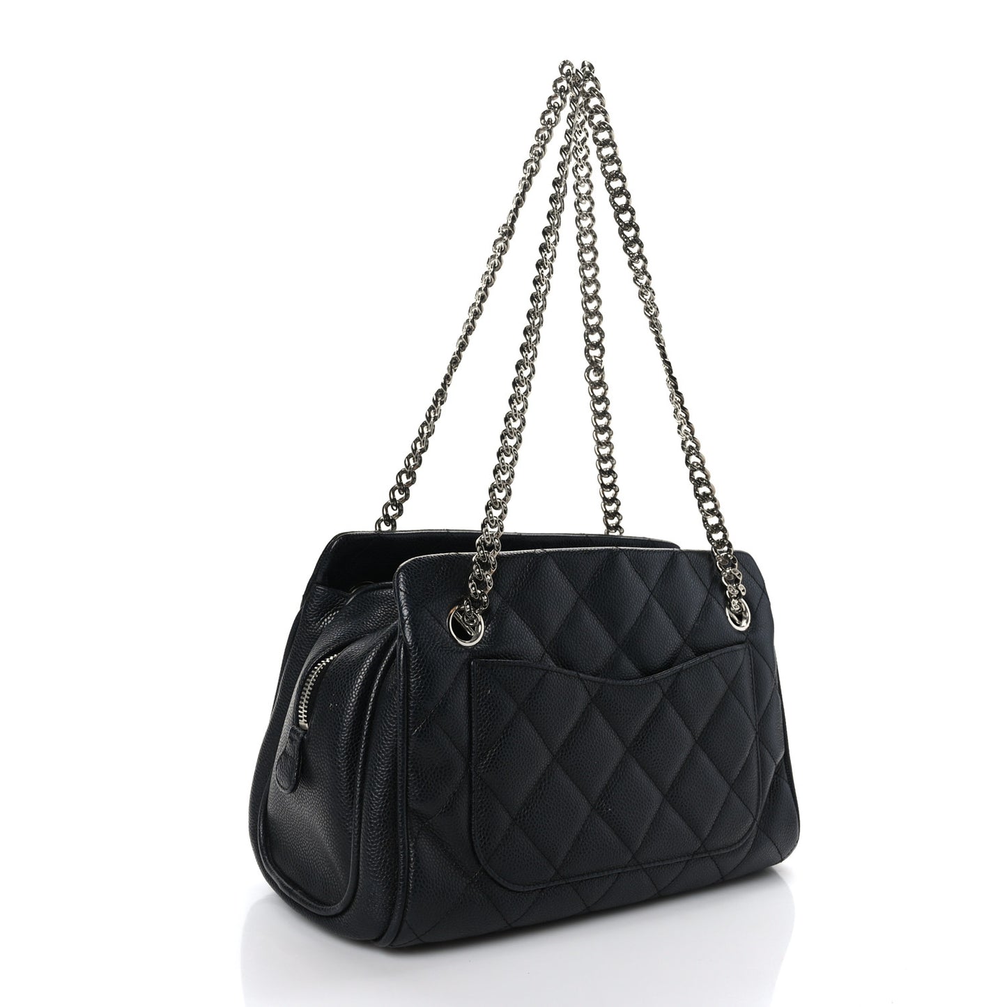 Caviar Quilted Bijoux Chain Shopping Tote Black