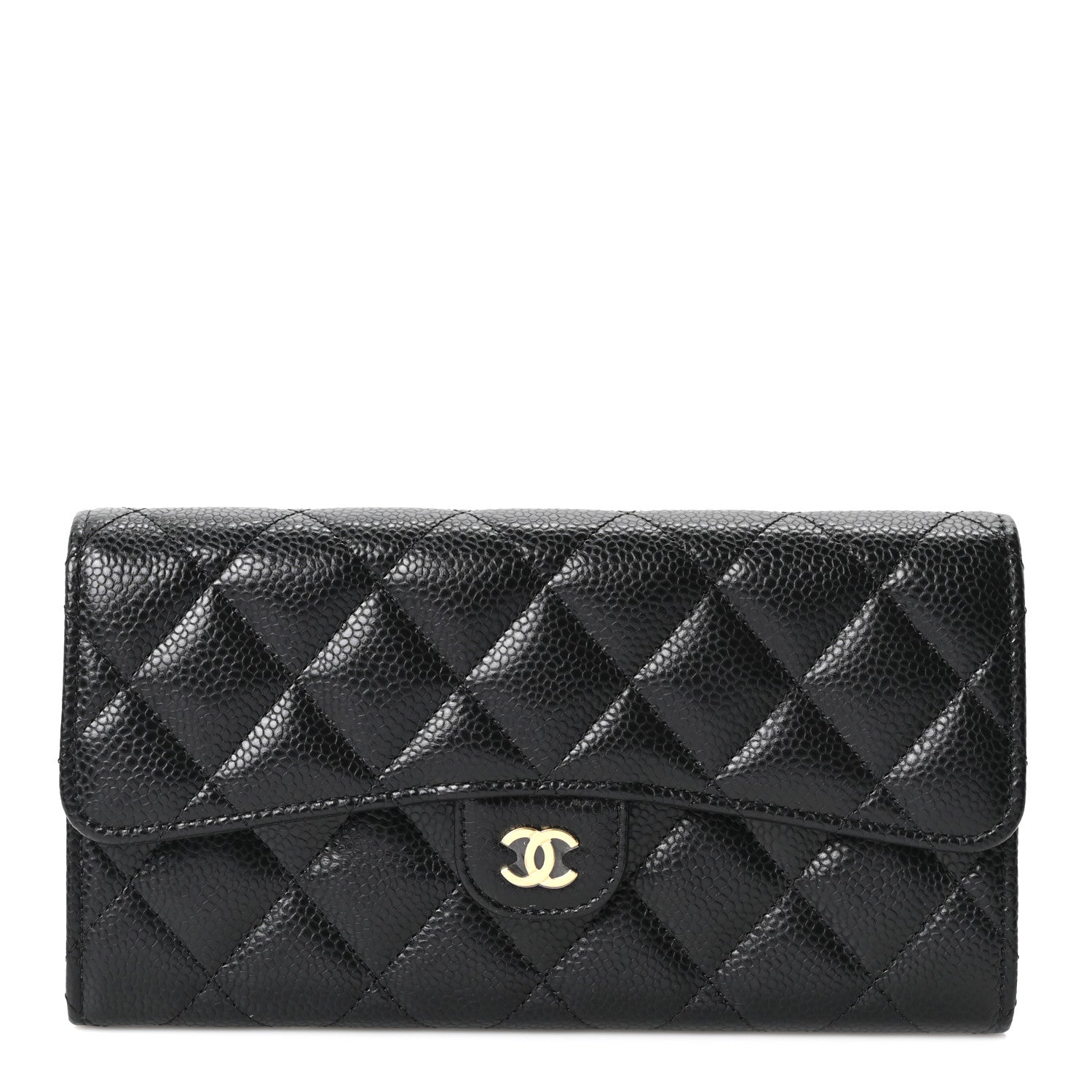 Chanel Caviar Quilted Large Gusset Flap Wallet Black 1 of 12