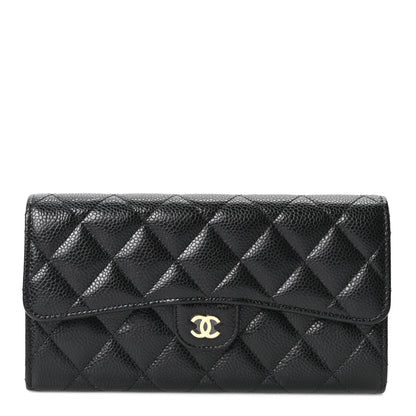 Chanel Caviar Quilted Large Gusset Flap Wallet Black 1 of 12