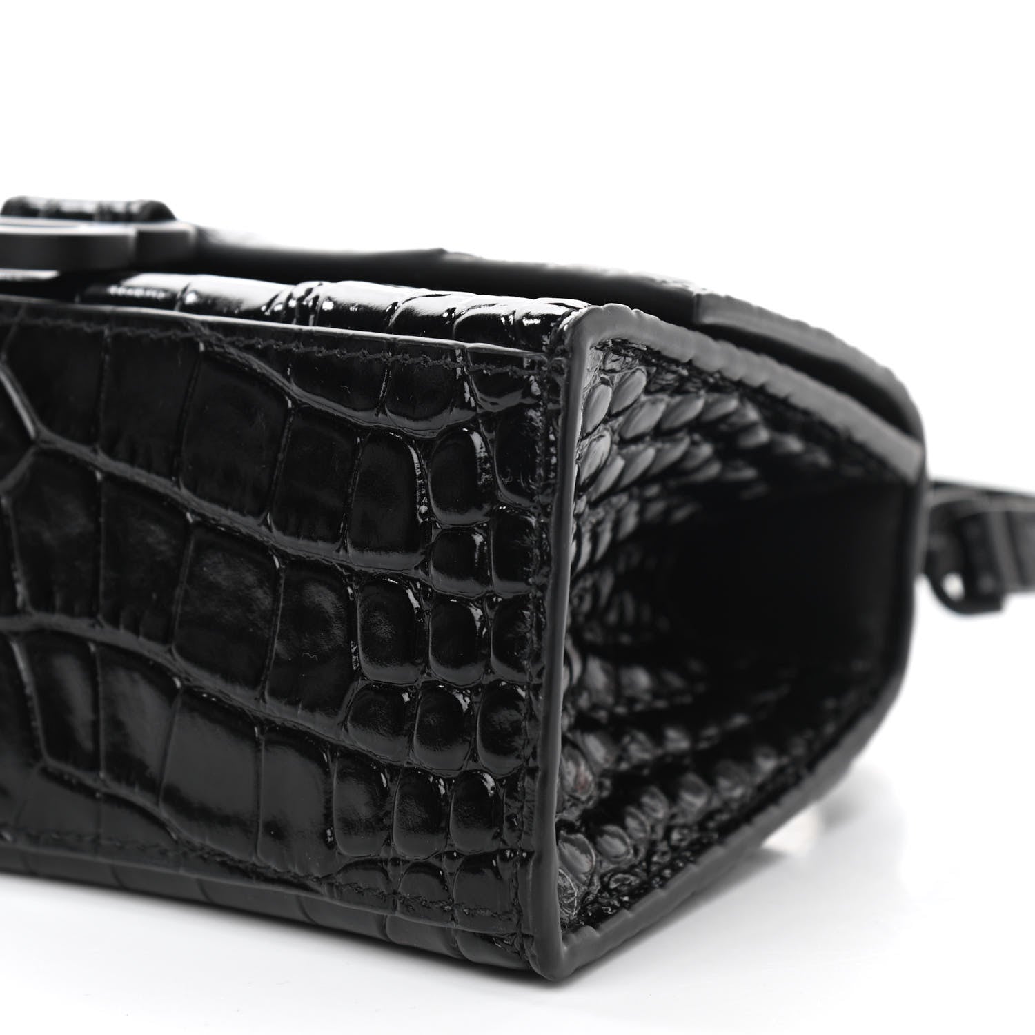 Balenciaga Shiny Calfskin Monochrome Crocodile Embossed Hourglass Top Handle Bag XS Black 11 of 11
