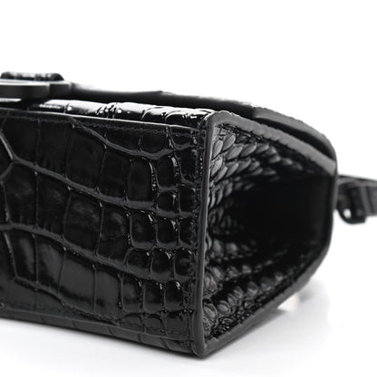 Balenciaga Shiny Calfskin Monochrome Crocodile Embossed Hourglass Top Handle Bag XS Black 11 of 11