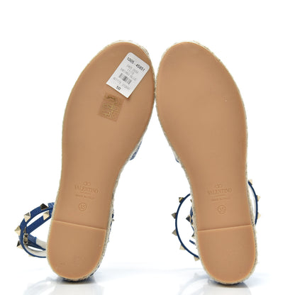 Valentino Garavani Grained Calfskin Rockstud Ankle Wrap Espadrille 20mm Flats 35 Blu Delft 6 of 10